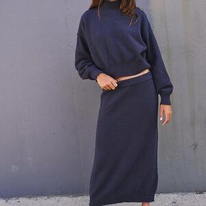 Free People Dark Blue Knit Skirt Set